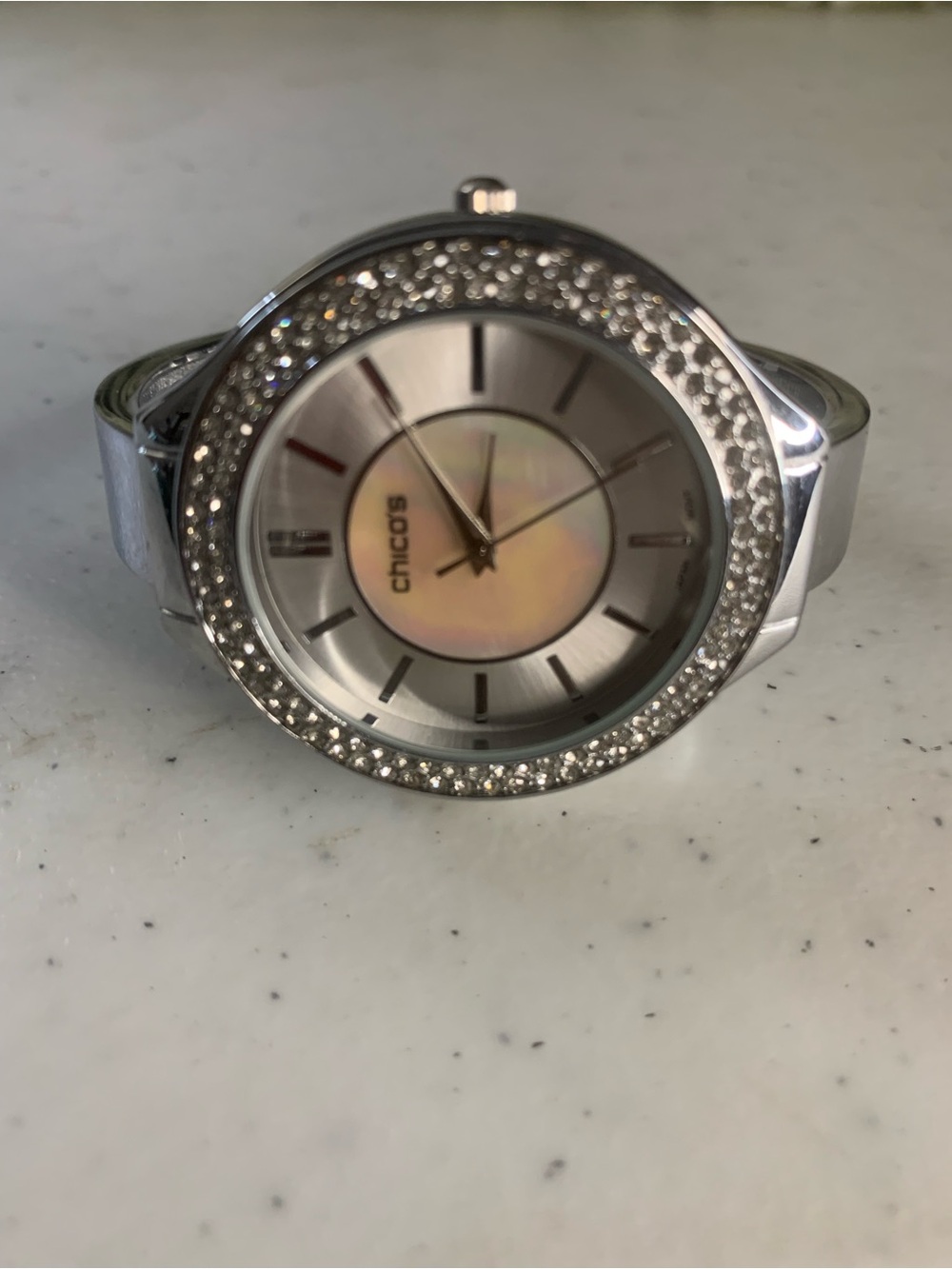 Chico's Silver Crystal-Accented Bangle Watch